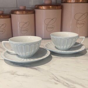 Harbor East White and Blue Teacup and Saucer Set of 2